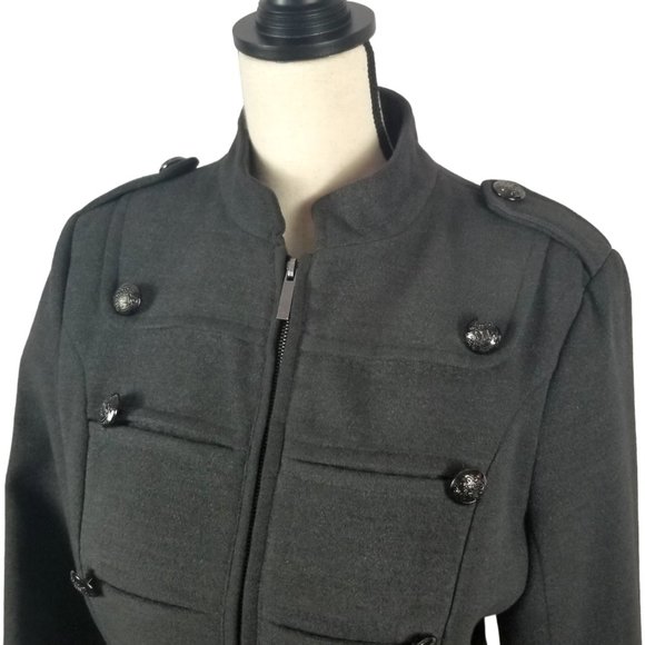 American Rag Long Charcoal Military Style Belted Flared Overcoat - Women… - Picture 6 of 11